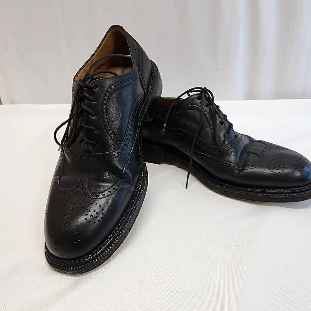 George's Coll Size 7.5 Mens Handmade SPAIN Black Leather Wingtip Oxfords K